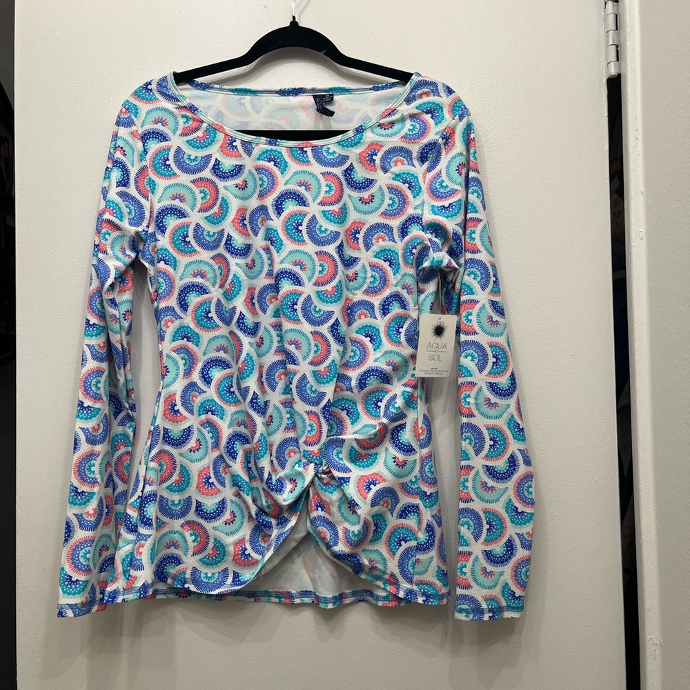 NWT Aqua Sol Women's Long-sleeve Rash Guard/Swim Shirt UPF 50+ Medium